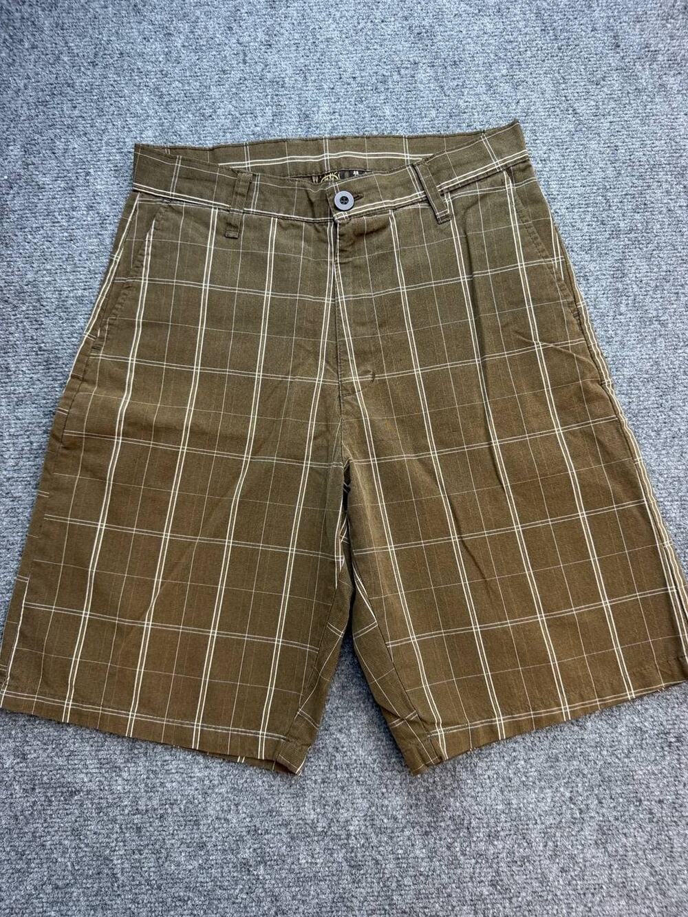 Burnside Men's Size 28 Brown Plaid Bermuda Shorts Casual Long Length